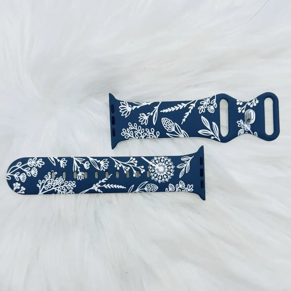New blue & white Floral Watch Bands For Apple Watch Series 42mm 44mm 45mm 49mm